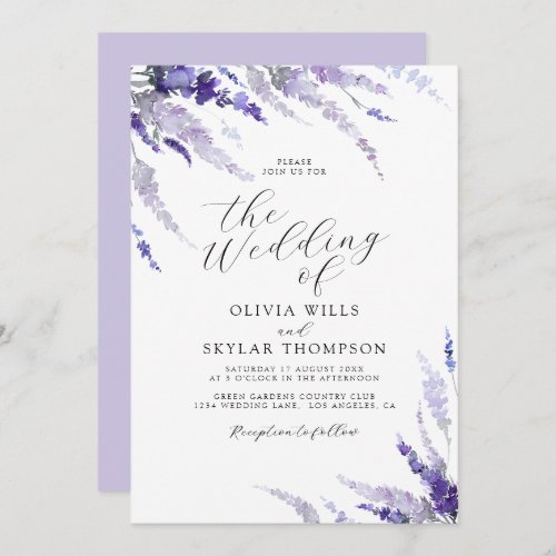 Dusty Purple Lavender Mauve Lilac Floral Wedding Invitation