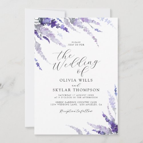 Dusty Purple Lavender Mauve Lilac Flower Wedding Invitation