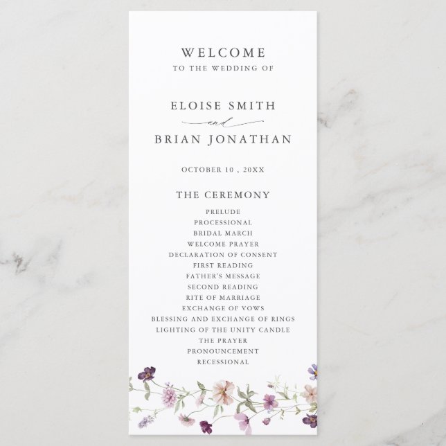 Dusty Purple Lavender Wildflower Garden Wedding  Program (Front)