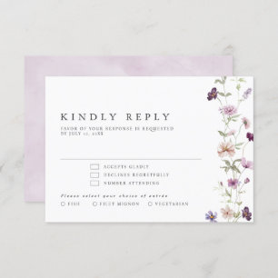 Dusty Purple Lavender Wildflower Garden Wedding RSVP Card