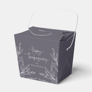 Dusty Purple Leaf Motif Happy Thanksgiving Favor Boxes