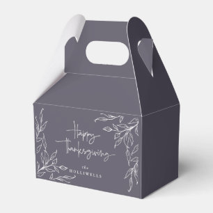 Dusty Purple Leaf Motif Happy Thanksgiving Favor Boxes