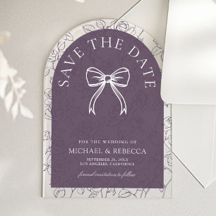 Dusty Purple Line Art Bow Wedding Save the Date