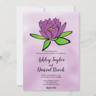Dusty purple lotus rose green chic floral Wedding  Invitation
