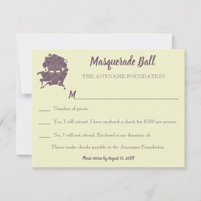 Dusty Purple Masquerade Ball Fundraiser Gala RSVP  Invitation (Front)