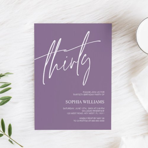 Dusty Purple Minimalist 30th Birthday Invitation