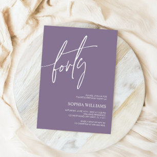 Dusty Purple Minimalist 40th Birthday Invitation