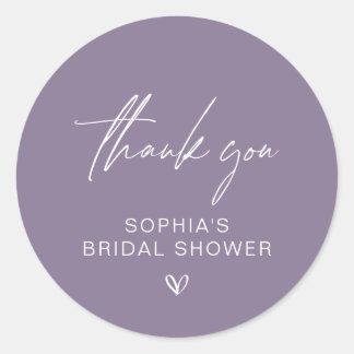 Dusty Purple Minimalist Bridal Shower Thank You Classic Round Sticker