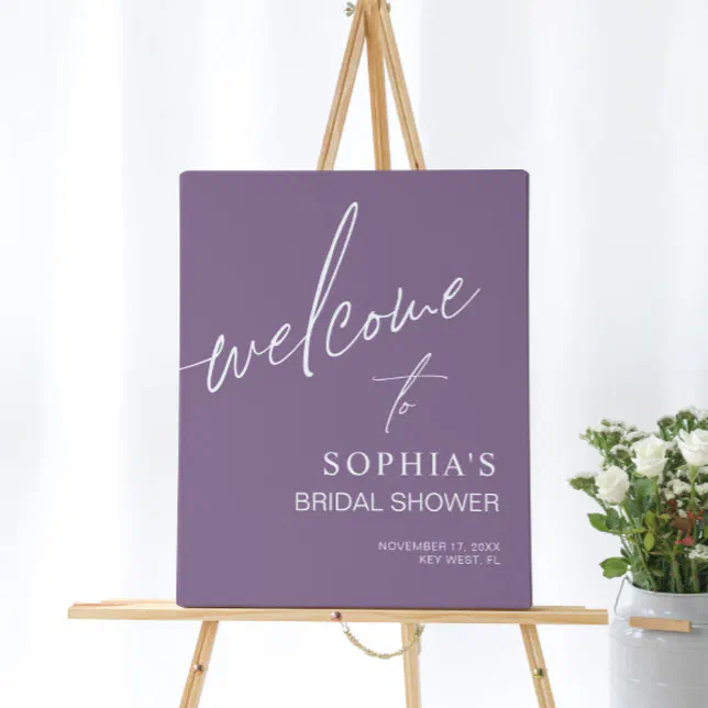 Dusty Purple Minimalist Bridal Shower Welcome Sign | Zazzle