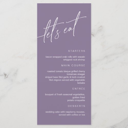 Dusty Purple Minimalist Wedding Menu