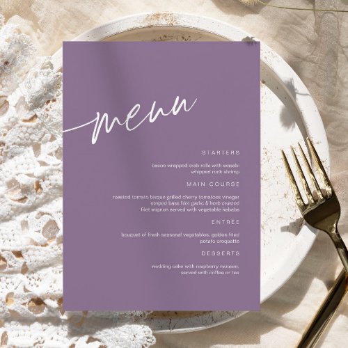 Dusty Purple Minimalist Wedding Menu