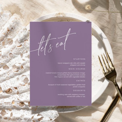 Dusty Purple Minimalist Wedding Menu Card