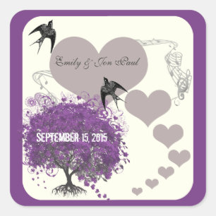 Dusty Purple Mink Heart Leaf Tree Weddings Square Sticker