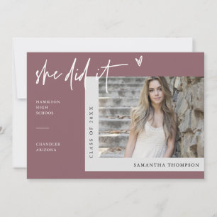 Dusty Purple Modern Boho She Did It Grad Photo Invitation