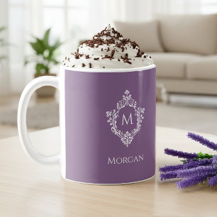 Dusty Purple Monogram Vintage Crest Name & Initial Coffee Mug