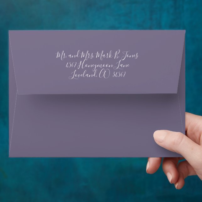 Dusty Purple Mountain inside Wedding Envelope (Hand)