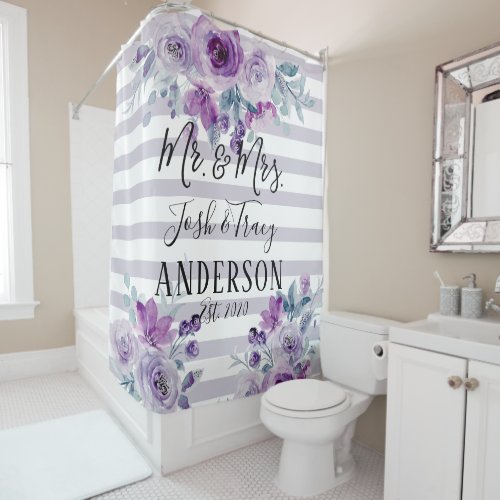 Dusty Purple Mr and Mrs Personalized Shower Curtain