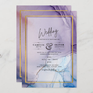 Dusty Purple Navy Blue Gold INK Wedding INVITE