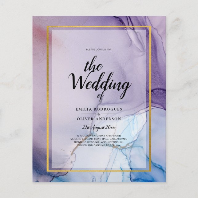Dusty Purple Navy Blue Gold INK Wedding INVITE Flyer (Front)
