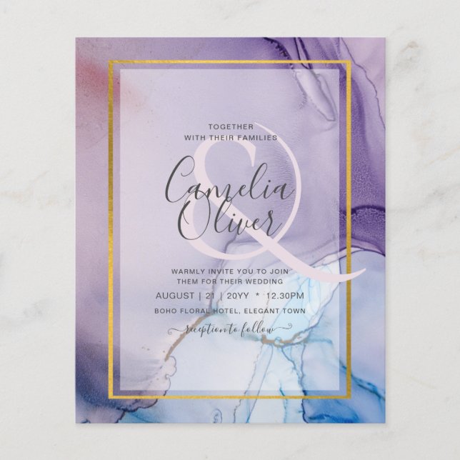 Dusty Purple Navy Blue Gold INK Wedding INVITE Flyer (Front)