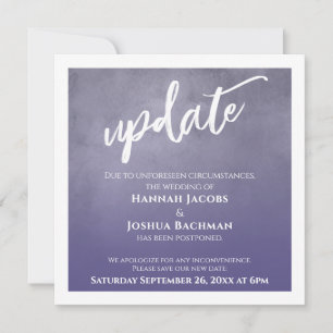 Dusty Purple Ombre Postponed Wedding Update Card