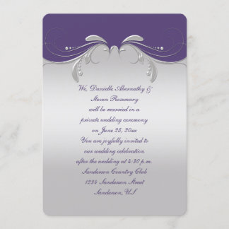 Dusty Purple Ornate Silver Swirls Reception Only Invitation