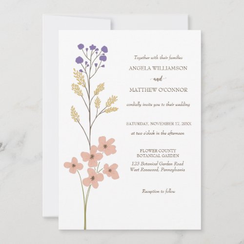 Dusty Purple Peach Simple Floral Wedding Invitation