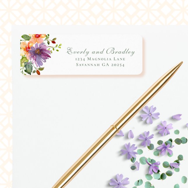 Dusty Purple Peach Watercolor Floral Botanical  Label (Creator Uploaded)