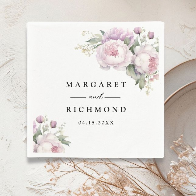 Dusty Purple Peony Elegant Floral Wedding Napkins (Creator Uploaded)