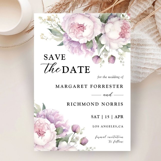 Dusty Purple Peony Elegant Wedding Save The Date  Invitation (Creator Uploaded)