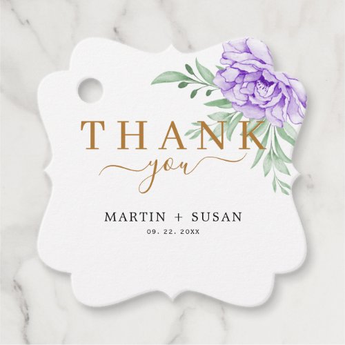 Dusty Purple Peony Rose Greenery Leaves Wedding Favor Tags