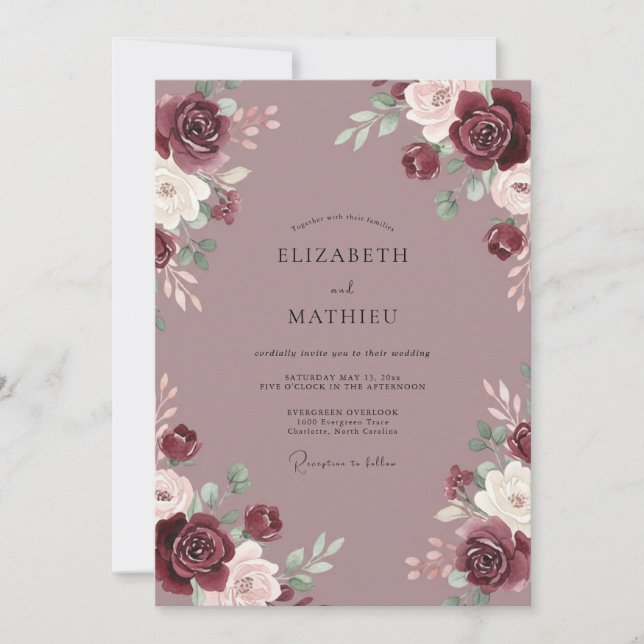 Dusty Purple Peony Wedding Invitation (Front)
