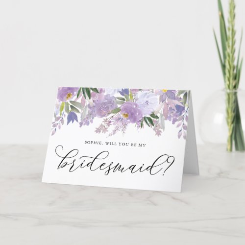 Dusty Purple Peony Will You Be My Bridesmaid Card