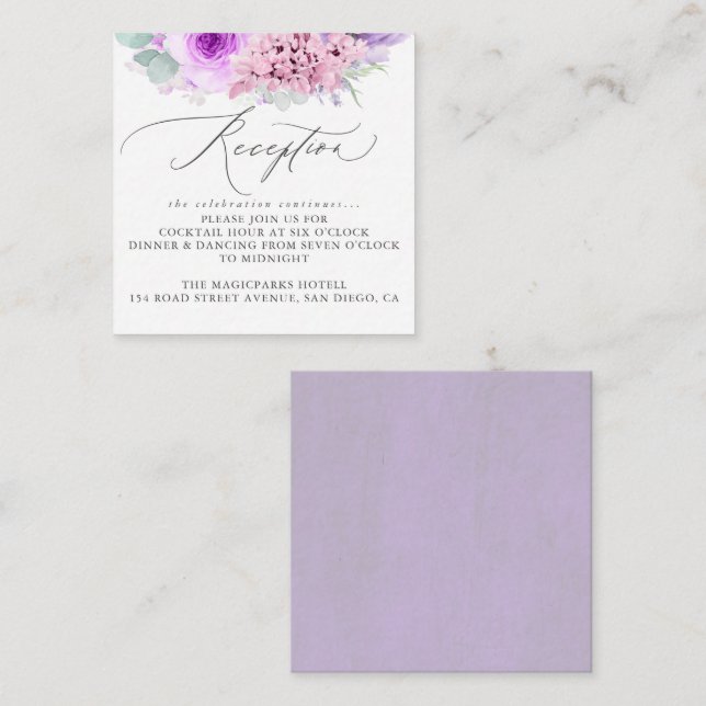 Dusty Purple Pink Floral Wedding Reception Enclosure Card (Front/Back)