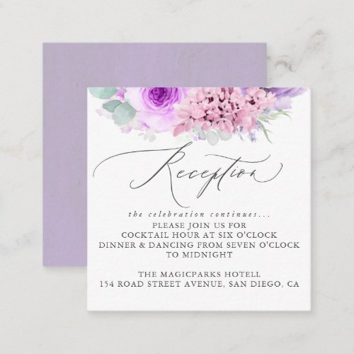 Dusty Purple Pink Floral Wedding Reception Enclosure Card