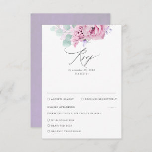 Dusty Purple Pink Floral Wedding RSVP