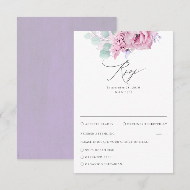 Dusty Purple Pink Floral Wedding RSVP Card (Front/Back)