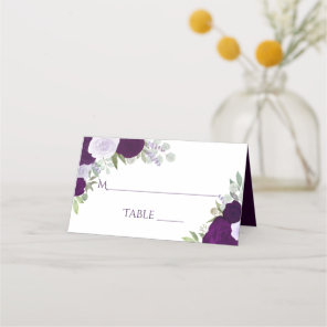 Dusty Purple & Plum Roses Elegant Wedding Write-In Place Card