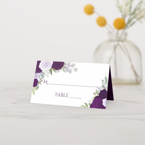 Dusty Purple  Plum Roses Elegant Wedding Write_In Place Card