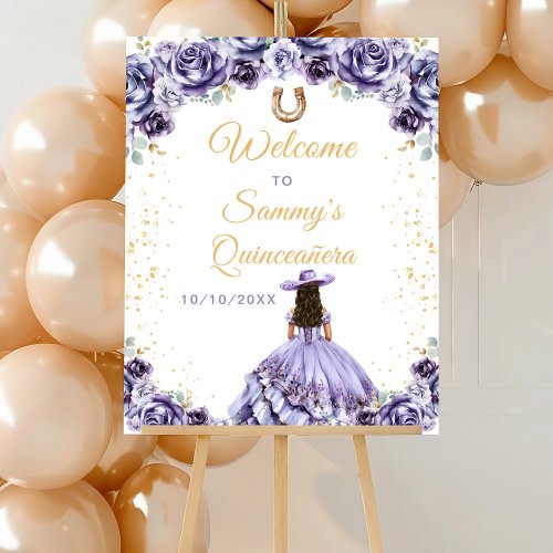 Dusty Purple Princess Charro Quinceaera Welcome Foam Board