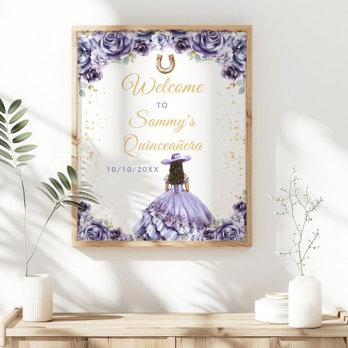 Dusty Purple Princess Charro Quinceaera Welcome Poster