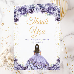 Dusty Purple Princess Floral Quinceañera Letterpress Thank You Card