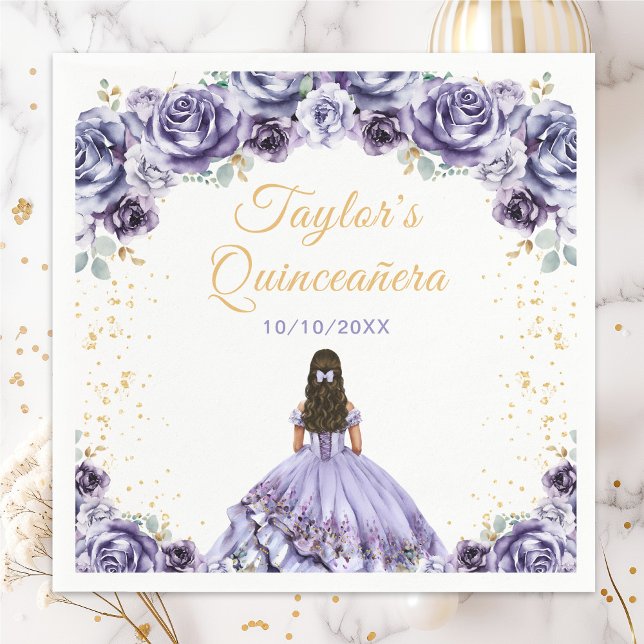 Dusty Purple Princess Floral Quinceañera Napkins (Creator Uploaded)