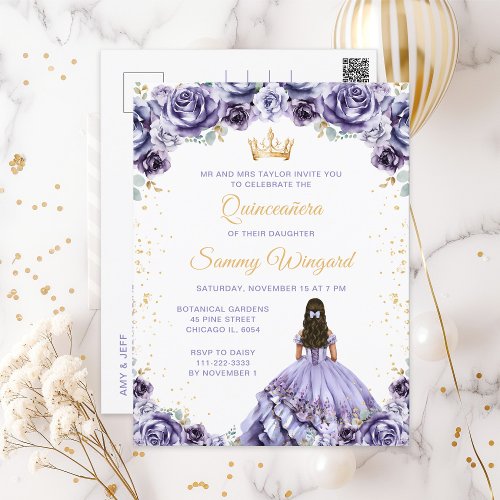 Dusty Purple Princess Floral Quinceaera Postcard