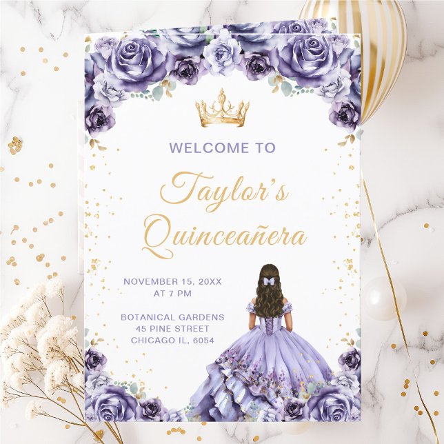 Dusty Purple Princess Floral Quinceañera Program (Creator Uploaded)