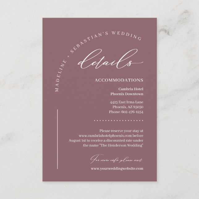 Dusty Purple Romantic Wedding Details Enclosure Card (Front)