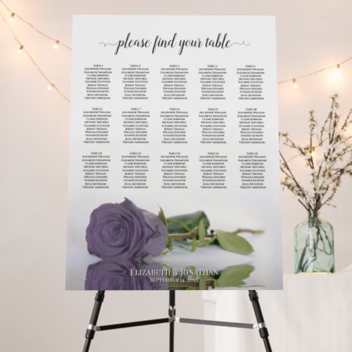 Dusty Purple Rose 15 Table Wedding Seating Chart Foam Board