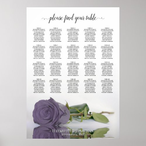 Dusty Purple Rose 20 Table Wedding Seating Chart