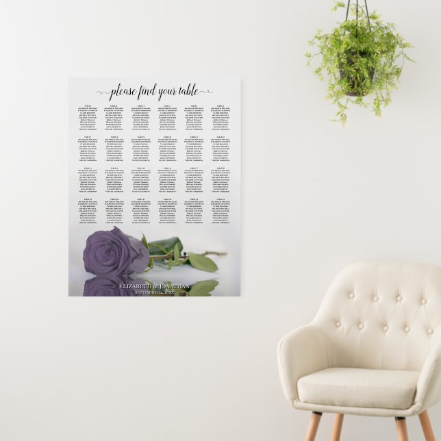 Dusty Purple Rose 24 Table Wedding Seating Chart Foam Board (In Situ (Wall))