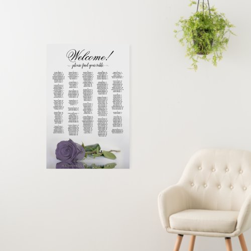 Dusty Purple Rose Alphabetic Seating Chart Welcome Foam Board